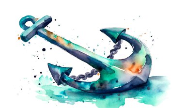 Çapa suluboya, beyaz arka planda izole edilmiş. Vektör illüstrasyonu