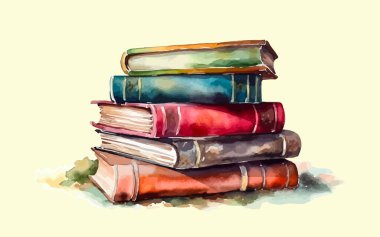 Bir yığın kitap suluboya, beyaz arka planda izole edilmiş. Vektör illüstrasyonu