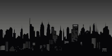 Siyah şehir metropolü silueti, vektör illüstrasyonu