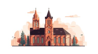 Kilise binası beyaz arka planda izole edilmiş düz çizgi film. Vektör illüstrasyonu