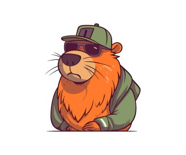 Capybara hamster hipster düz çizgi film beyaz arka planda izole. Vektör illüstrasyonu