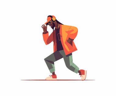 Hip-Hop rap müzik düz çizgi film beyaz arka planda izole. Vektör illüstrasyonu