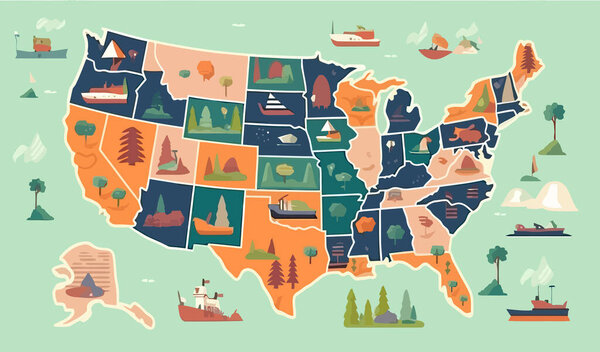 USA map flat cartoon isolated on white background. Vector illustration