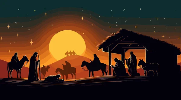 Biblický Příběh Vánoční Ploché Kreslené Pozadí Vektorová Ilustrace Vektorová Grafika