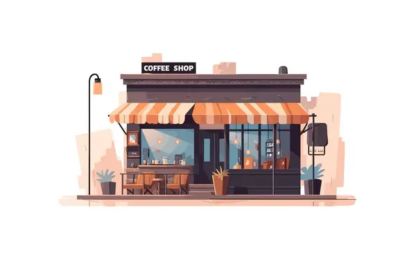 Cafe Coffee Shop Platt Tecknad Isolerad Vit Bakgrund Vektorillustration Stockillustration