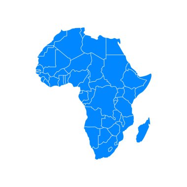 Mavi Afrika haritası düz bir arka planda. Vektör illüstrasyonu