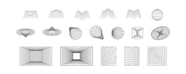 Üç boyutlu siber geometrik birleştirmeler izole edilmiş set simgesi. Siyah ve beyaz geçmişe dönük fütüristik arka plan. Soyut vektör illüstrasyonu