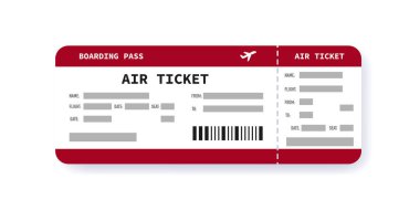 Uçak bileti tasarımı. Biniş kartı. Seyahat ve seyahat kavramı. Vektör illüstrasyonu
