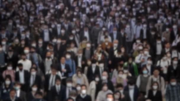 Blurred Defocused View People Walking Work Tokyo Street Everyone Moving — Stock Video