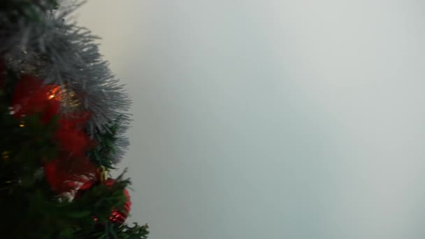 Праздничные Красные Рождественские Шары Красивая Зеленая Ель Ветви Декора Елки Стоковый Видеоролик
