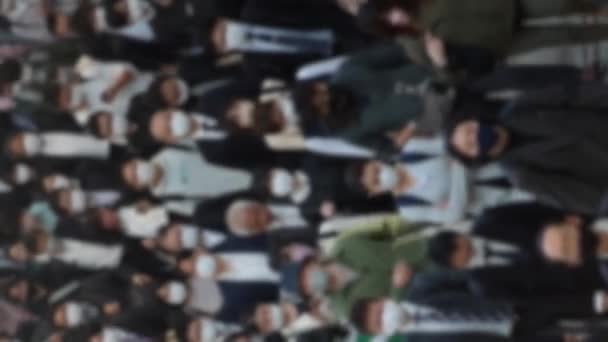 Vertical Screen Blurred Defocused View Large Crowd People Walking Together — Stock Video
