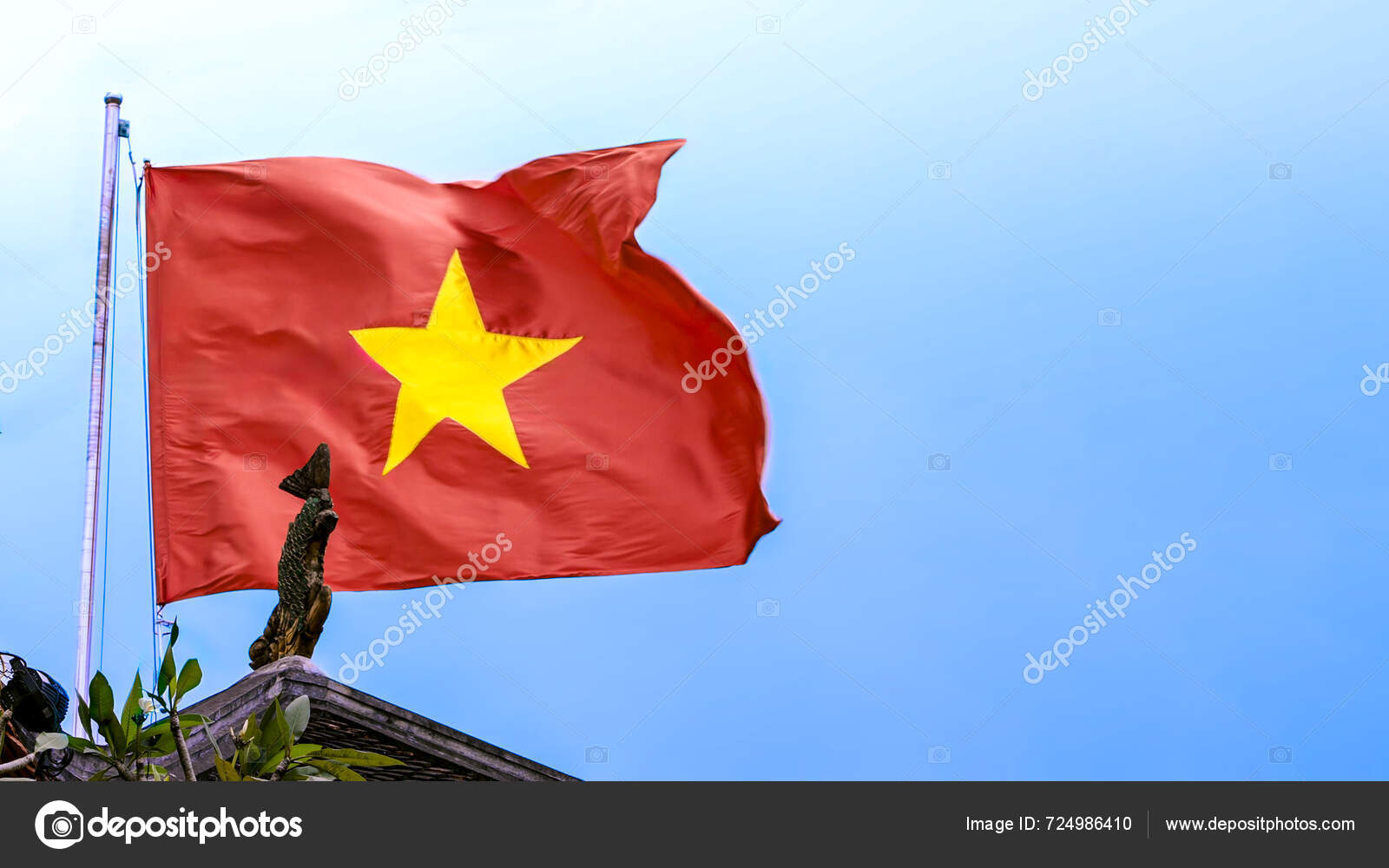 Flag Vietnam Red Color Yellow Star Its Center Waving Gently — Stock ...