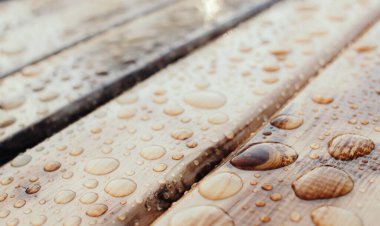Su desen ahşap malzeme üzerinde bırakır. Renk tonlu renkler. Sığ derinlik-in tarla.