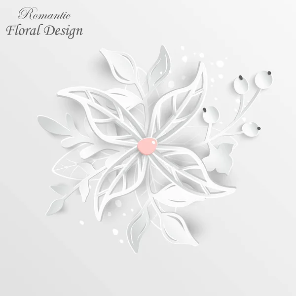Kağıt Çiçek Beyaz Gül Kağıttan Kesilmiş Düğün Süslemeleri Dekoratif Gelin — Stok Vektör