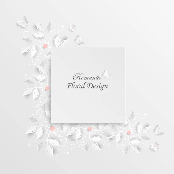 Kağıt Çiçek Çerçeve Beyaz Gül Beyaz Kesilmiş Kağıt Çiçeklerle Beyaz — Stok Vektör