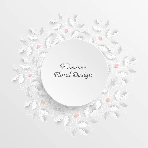 Flor Papel Quadro Redondo Com Flores Corte Abstratas Rosa Branca — Vetor de Stock