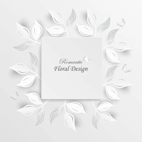 Kağıt Çiçek Çerçeve Beyaz Gül Beyaz Kesilmiş Kağıt Çiçeklerle Beyaz — Stok Vektör