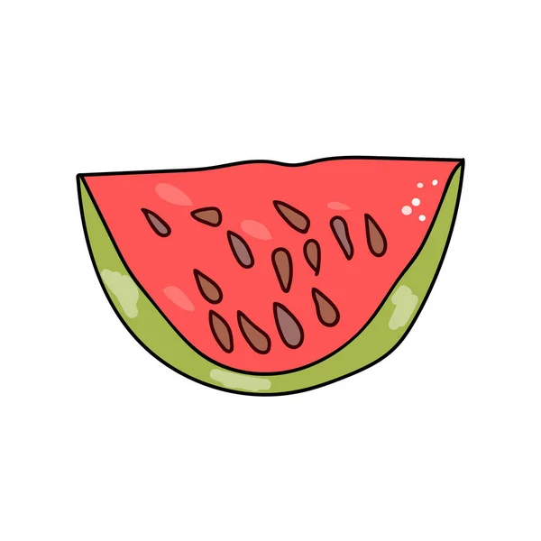 Wassermelone Stück Isoliert Auf Weißem Hintergrund Cartoon Wassermelone Handzeichnung Schriftzüge — Stockvektor