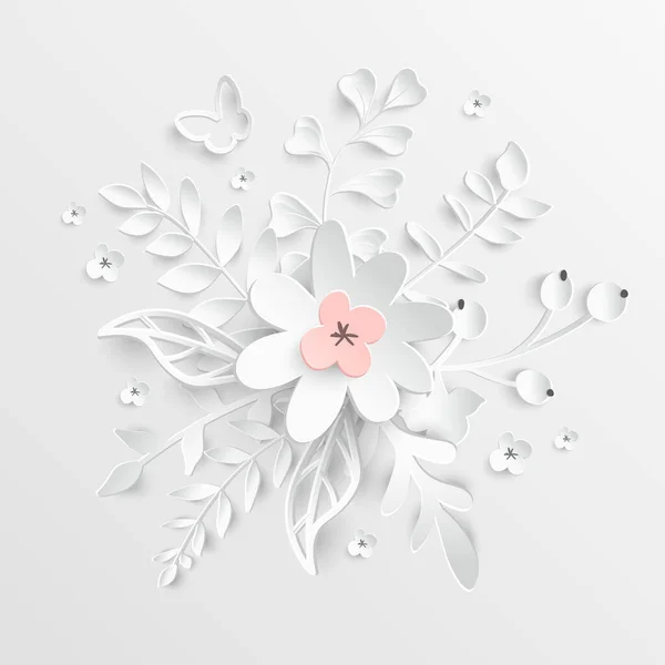 Λουλούδι Χαρτί Λευκά Τριαντάφυλλα Κοπεί Από Χαρτί Διακοσμήσεις Γάμου Διακοσμητικά — Διανυσματικό Αρχείο