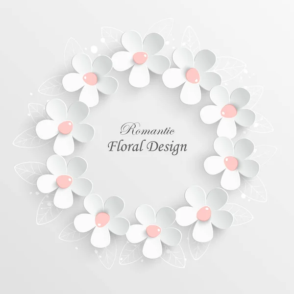 Χαρτί Λουλούδι Στρογγυλό Πλαίσιο Αφηρημένα Κομμένα Λουλούδια Λευκό Τριαντάφυλλο Διακόσμηση — Διανυσματικό Αρχείο