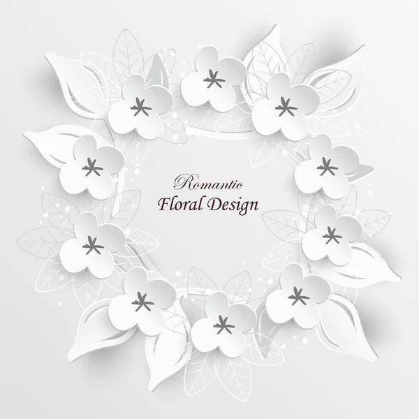 Kağıt Çiçek Soyut Kesilmiş Çiçekli Yuvarlak Çerçeve Beyaz Gül Düğün — Stok Vektör
