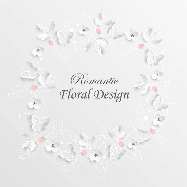 Une Fleur Papier Cadre Rond Avec Des Fleurs Coupées Abstraites — Image vectorielle