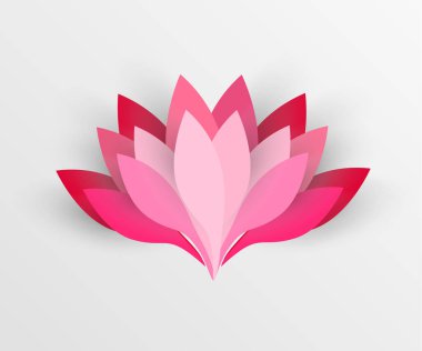 Kağıt çiçek. Kağıttan kesilmiş renkli lotus. Düğün süslemeleri. Dekoratif gelin buketi, soyutlanmış çiçek tasarımı elementleri. Tebrik kartı şablonu. Vektör çizimi. Arkaplan. 