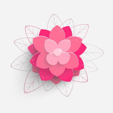 Kağıt çiçek. Kağıttan kesilmiş renkli lotus. Düğün süslemeleri. Dekoratif gelin buketi, soyutlanmış çiçek tasarımı elementleri. Tebrik kartı şablonu. Vektör çizimi. Arkaplan. 