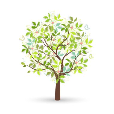 Tree on a white background. Minimal Style. Vector handwriting illustration. Doodle Hand-drawn. Environmentally friendly world.