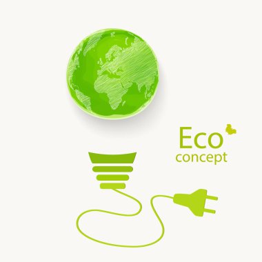 Ekolojik olarak temiz bir dünya. Küre şeklinde bir ağaç bir ampulün içinde büyür. Modern bilgi tasarımı için ekoloji kavramının vektör illüstrasyonu