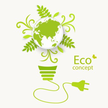 Ekolojik olarak temiz bir dünya. Küre şeklinde bir ağaç bir ampulün içinde büyür. Modern bilgi tasarımı için ekoloji kavramının vektör illüstrasyonu