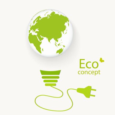 Ekolojik olarak temiz bir dünya. Küre şeklinde bir ağaç bir ampulün içinde büyür. Modern bilgi tasarımı için ekoloji kavramının vektör illüstrasyonu