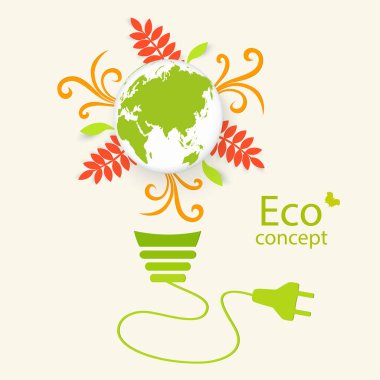 Ekolojik olarak temiz bir dünya. Küre şeklinde bir ağaç bir ampulün içinde büyür. Modern bilgi tasarımı için ekoloji kavramının vektör illüstrasyonu