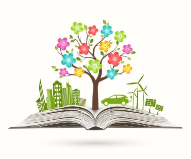 Çevre dostu dünya. Ekolojinin tasviri bilgi grafikleri modern tasarım kavramı. Simge ve imza. Ekolojik kavramlar