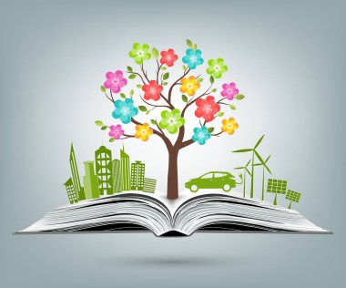 Çevre dostu dünya. Ekolojinin tasviri bilgi grafikleri modern tasarım kavramı. Simge ve imza. Ekolojik kavramlar