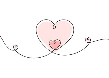Continuous line drawing of a heart, black and white vector minimalist love concept illustration. Doodl.