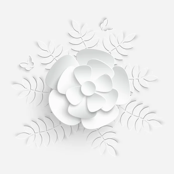 紙の花 白いバラは 紙からカットします 結婚式の装飾 装飾的なブライダル ブーケ 孤立した花のデザイン要素 グリーティング カード テンプレート — ストックベクタ