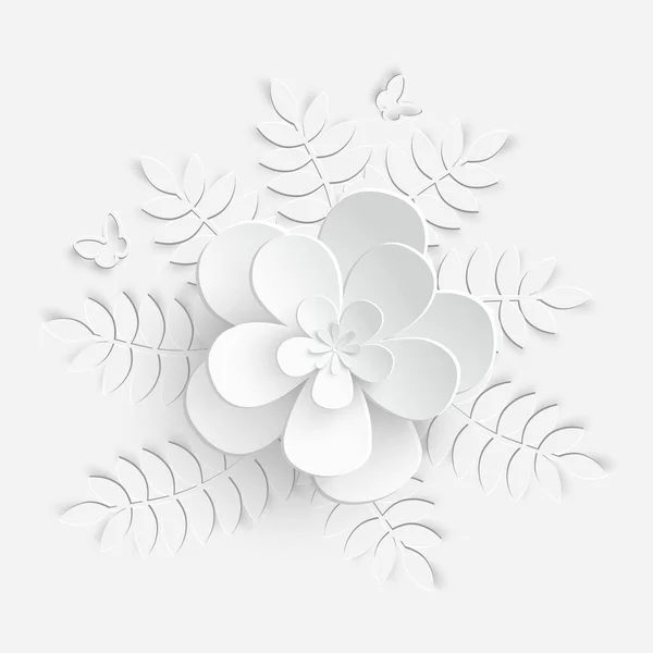 Papír Virág Fehér Rózsa Vágott Papír Esküvői Dekoráció Dekoratív Menyasszonyi — Stock Vector