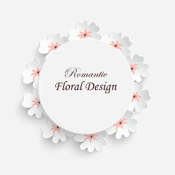 Papierblume Rahmen Mit Abstrakten Schnittblumen Weiße Rosen Lotus Hochzeitsdekoration Dekorativer — Stockvektor
