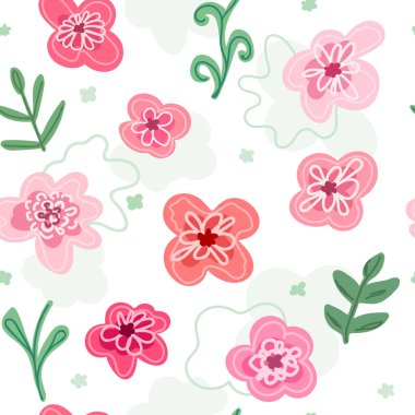 Çiçekli grafik tasarımı. Küçük bir çiçek şeklinde kusursuz bir desen. Güzel çiçek arkaplanı. Tekstil ve duvar kağıtları için vektör sanatsal illüstrasyon. Elle çizilmiş. El yazısı.