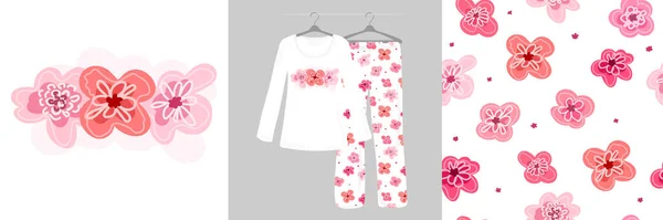Florales Grafikdesign Kritzelt Auf Weißem Hintergrund Nahtloses Muster Für Kinder — Stockvektor