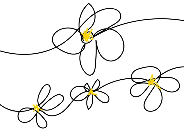 Plumeria Květiny Kontinuálním Stylu Kresby Čáry Skupina Voňavých Tropických Kytek — Stockový vektor