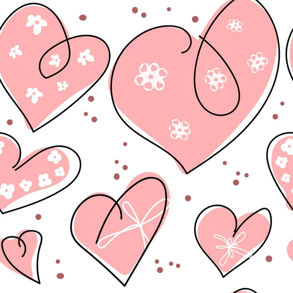 Elle Çizilmiş Kalpler Pürüzsüz Desen Bir Kalbin Kesintisiz Çizimi Siyah — Stok Vektör