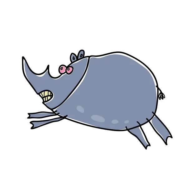 Sabana Africana Pie Rinoceronte Aislado Estilo Dibujos Animados — Vector de stock