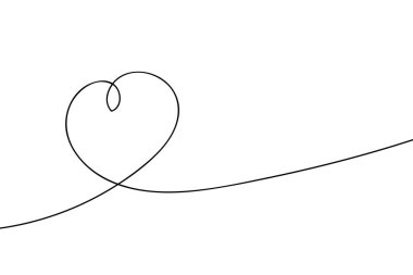 Continuous line drawing of a heart, black and white vector minimalist love concept illustration. Doodl.