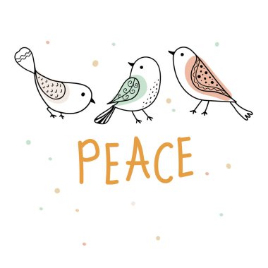 Uluslararası Barış Günü. Kuş, küre, çiçekler, kalp sürekli çizim. Sevgi, huzur ve şefkat kavramı. Mesaj at. Vektör web pankartı, illüstrasyon, poster, sosyal medya için kartpostal, ağ oluşturma.