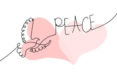 Uluslararası Barış Günü. Kuş, küre, çiçekler, kalp sürekli çizim. Sevgi, huzur ve şefkat kavramı. Mesaj at. Vektör web pankartı, illüstrasyon, poster, sosyal medya için kartpostal, ağ oluşturma.