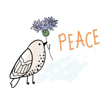 Uluslararası Barış Günü. Kuş, küre, çiçekler, kalp sürekli çizim. Sevgi, huzur ve şefkat kavramı. Mesaj at. Vektör web pankartı, illüstrasyon, poster, sosyal medya için kartpostal, ağ oluşturma.