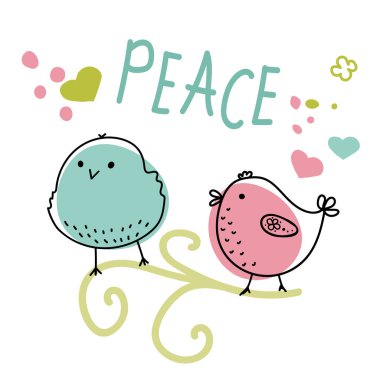 Uluslararası Barış Günü. Kuş, küre, çiçekler, kalp sürekli çizim. Sevgi, huzur ve şefkat kavramı. Mesaj at. Vektör web pankartı, illüstrasyon, poster, sosyal medya için kartpostal, ağ oluşturma.