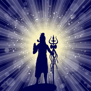 Parlak galaktik uzayda Shiva. Maha Shivratri 'nin tebrik kartı, Lord Shiva' nın kutlandığı bir Hindu festivali. Om ya da Aum Kızılderili kutsal sesi. Vektör illüstrasyonu.